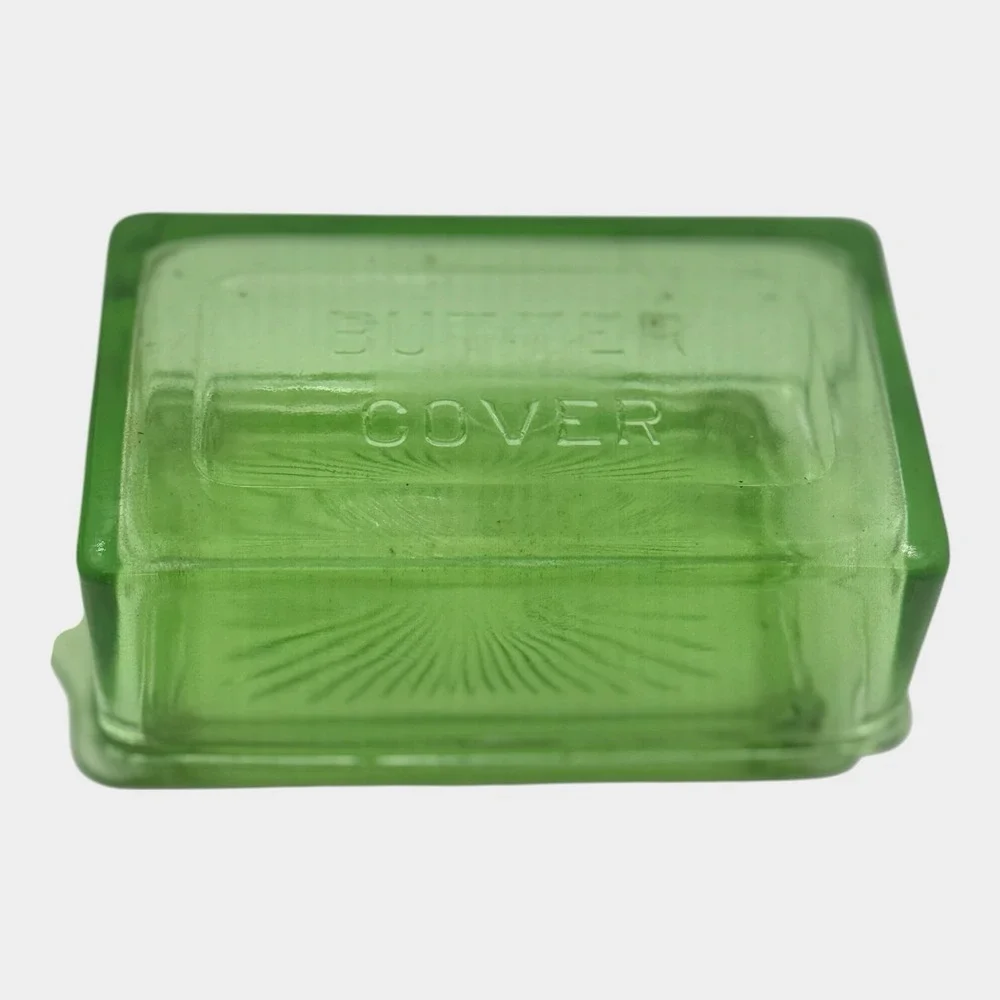 Hazel Atlas Uranium Glass Butter Cover Dish Lid Green Depression UV Glow Vintage